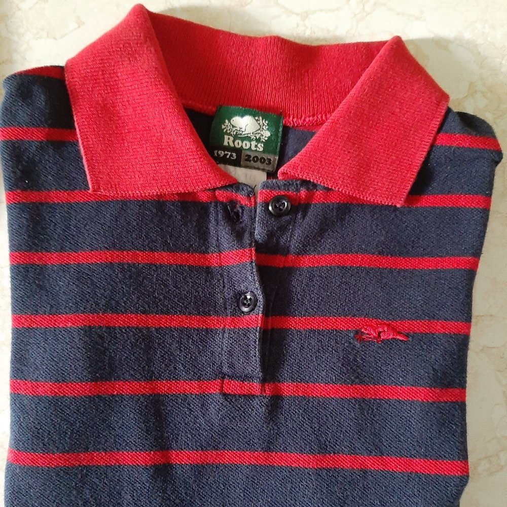 Roots XL Girls Dress Polo Style Navy Red Stripes